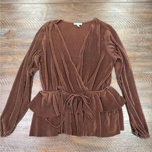 Brown Ribbed Wrap V-cut Top Size Medium